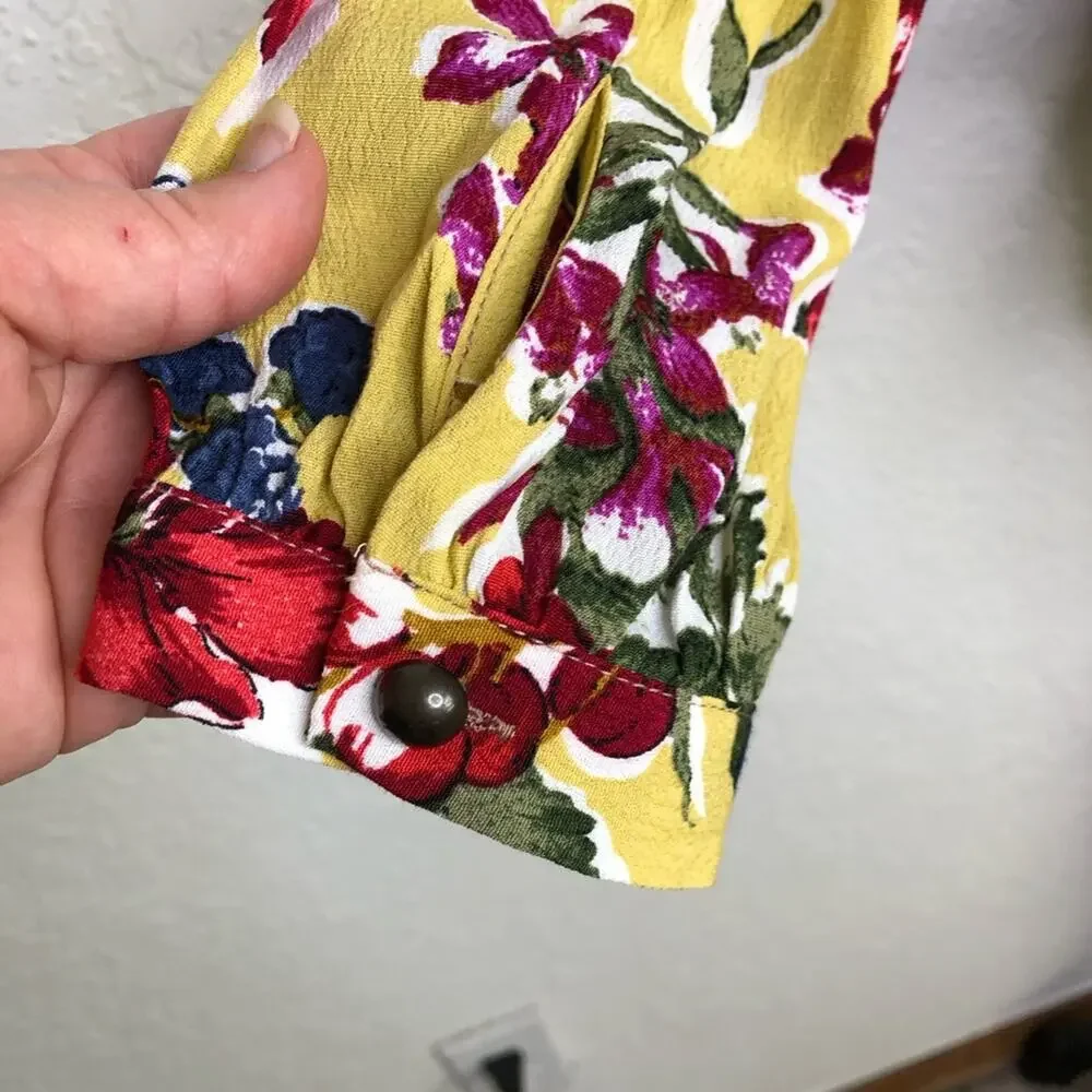 Anthropologie Meadow Rue yellow pink mixed floral wrap front top size 6 - Picture 9 of 16